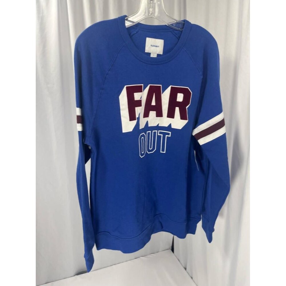 New Old Navy Men's Graphic Size Large Blue FAR OUT Pullover Sweatshirt MSRP $33